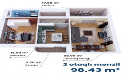 Satılır 100 m² 2 otaq  yeni tikili  , Gənclik m., Nəsimi r., Bakı
